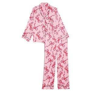 🎀 NWT Victoria’s Secret Chalk Rose Bows Glazed Satin Long Pajama Set SOLD OUT 🎀